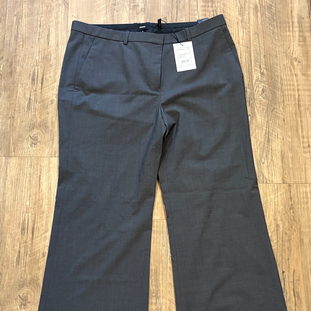 Theory Demitira Charcoal Melange Wool Flare Trouser Pants Size 14 NWT - Picture 2 of 6
